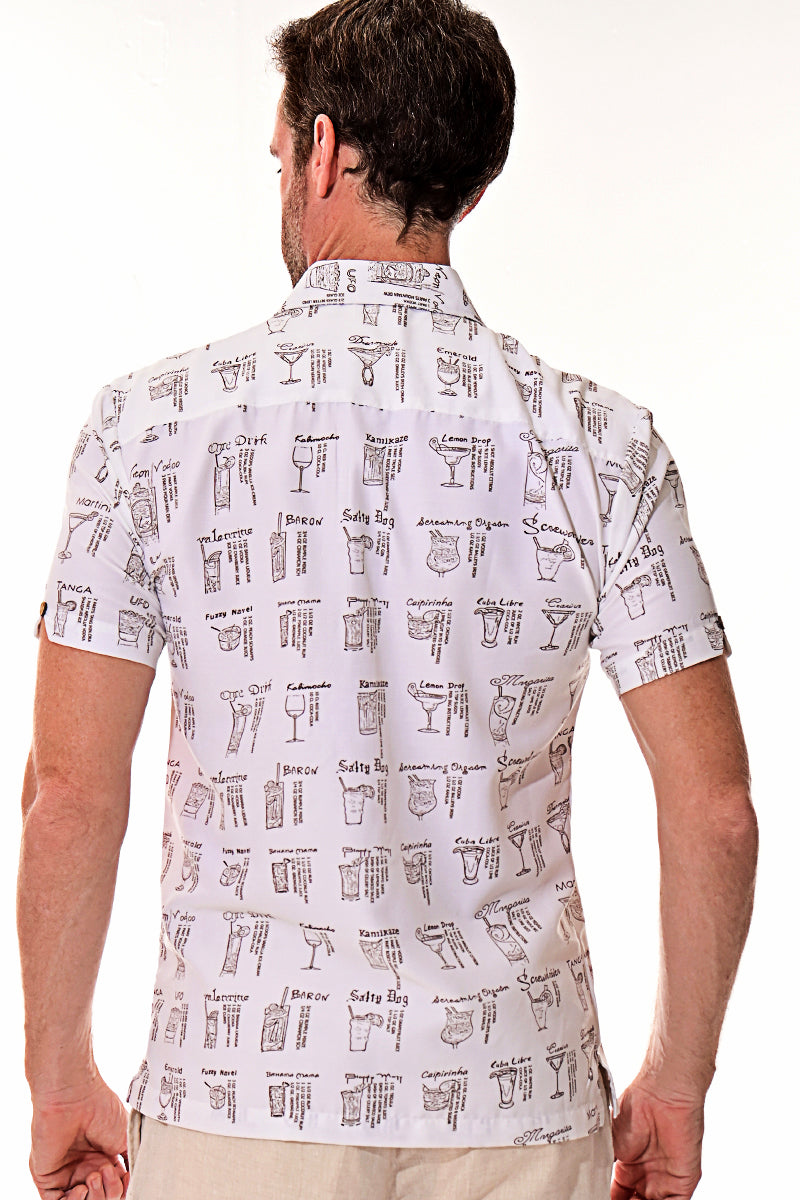 Bohio Men's Rayon Short Sleeve Button Down Tropical Cocktails Print Shirt MRS103 - Casual Tropical Wear