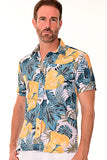 Bohio Men's Rayon Short Sleeve Button Down Tropical Print Palms Shirt - MRS104