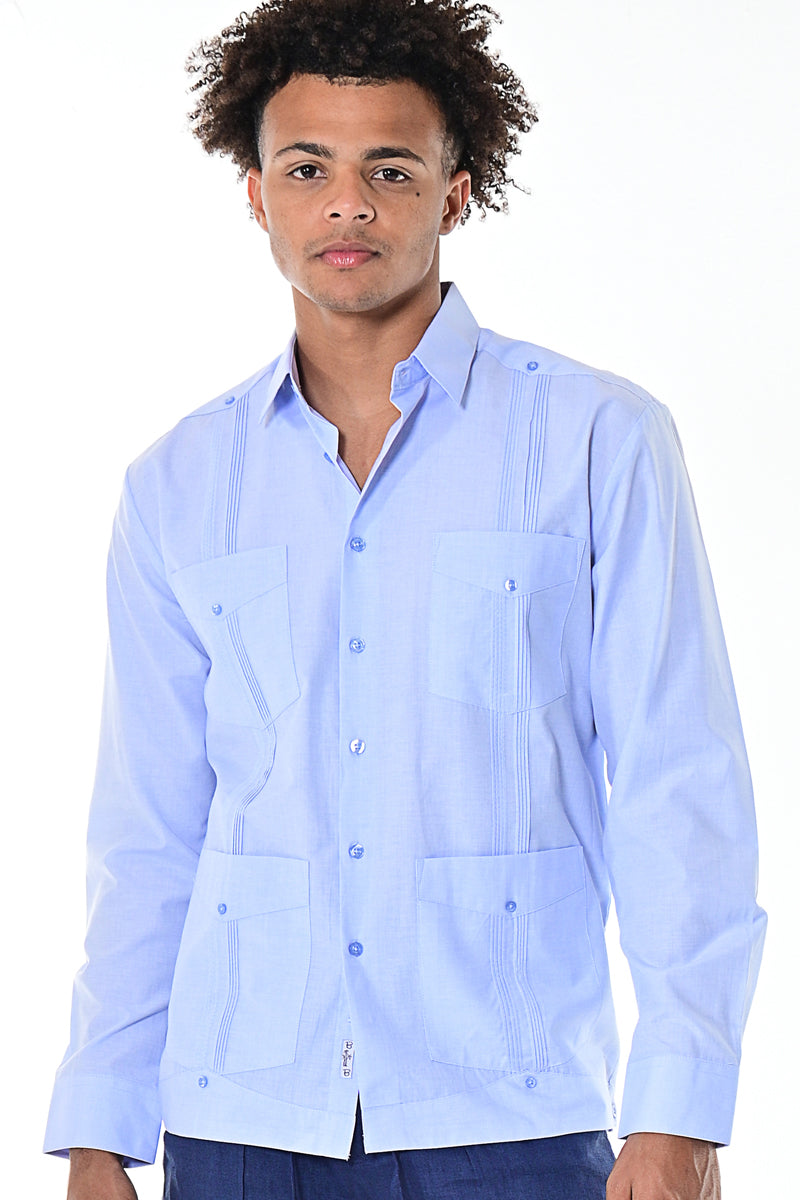 Bohio Mens Cuban Guayabera Shirt L/S w/Traditional 4 Pocket in (6) Colors MTCG1742 - Casual Tropical Wear