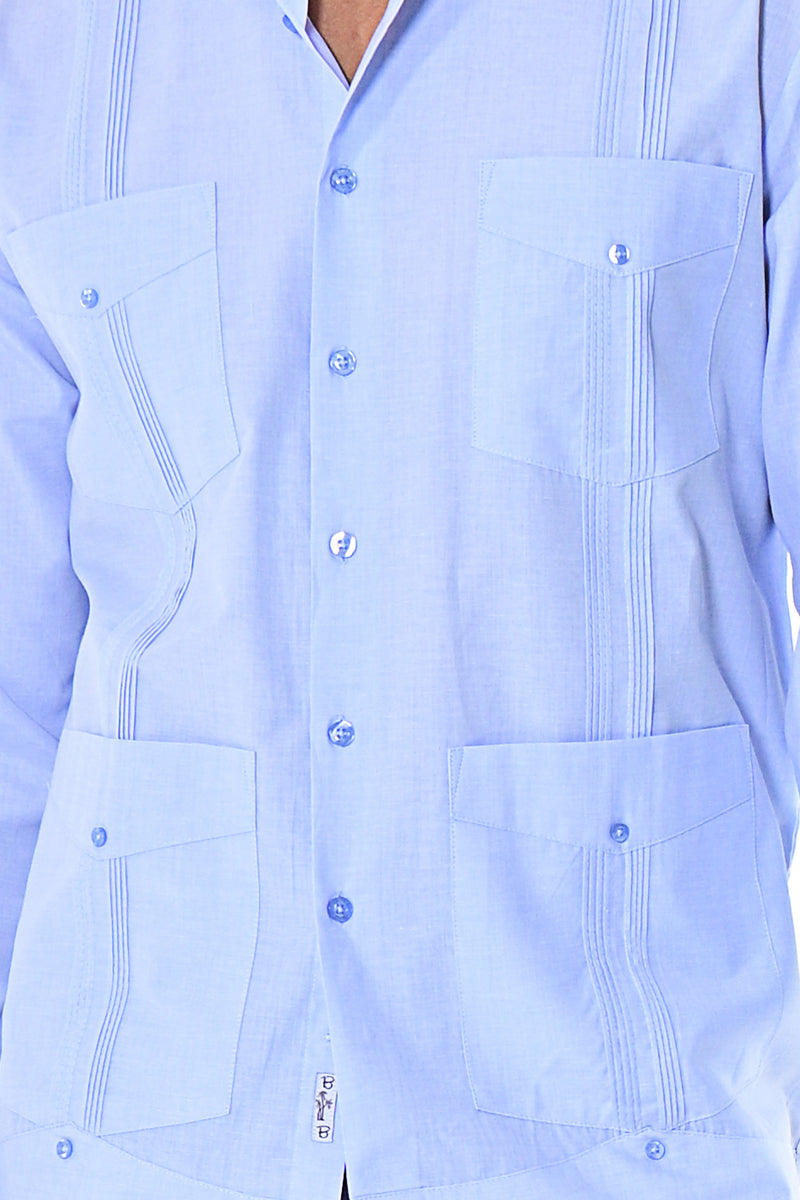 Bohio Mens Cuban Guayabera Shirt L/S w/Traditional 4 Pocket in (6) Colors MTCG1742 - Casual Tropical Wear