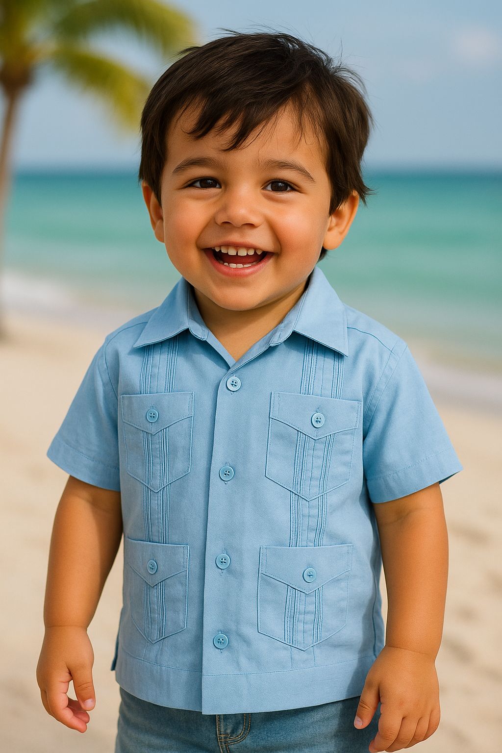 Boys’ Traditional Cotton-Blend Guayabera Shirt (12M–18Y) - BTCG1510 - Casual Tropical Wear