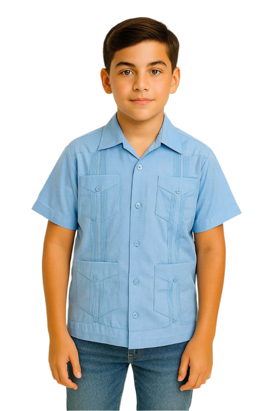 Boys’ Traditional Cotton-Blend Guayabera Shirt (12M–18Y) - BTCG1510 - Casual Tropical Wear