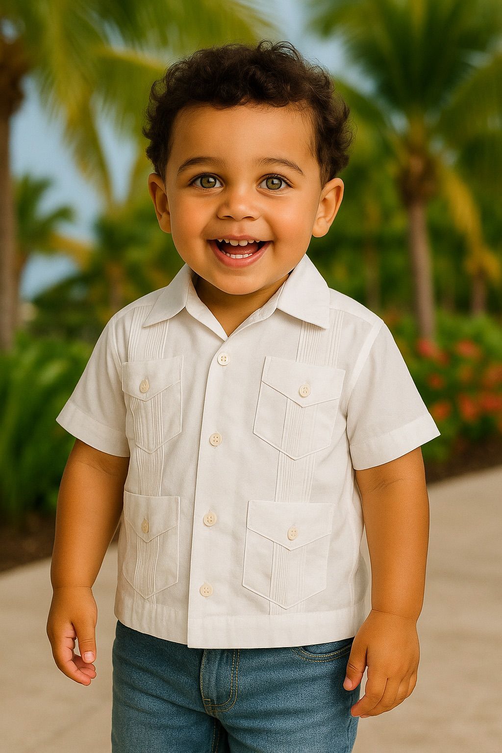 Boys’ Traditional Cotton-Blend Guayabera Shirt (12M–18Y) - BTCG1510 - Casual Tropical Wear