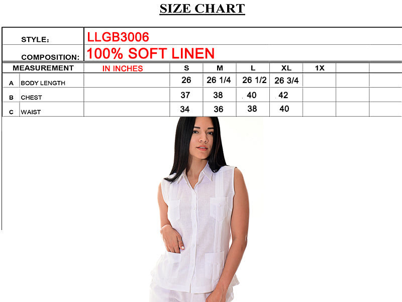 Azucar Ladies 100% Soft Linen Traditional (4) Pocket Guayabera Blouse in (5) Colors- LLGB3006 - Casual Tropical Wear