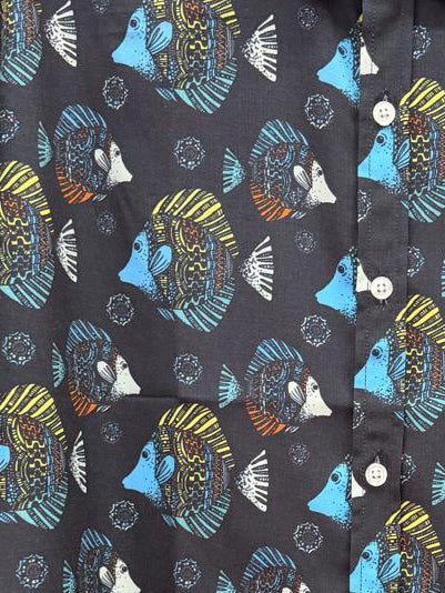 Navy Tropical Fish Print Short Sleeve Shirt – Tropical Tide Collection - MCX3846 - Casual Tropical Wear