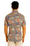Men’s Tropical Leaf Print Cotton Gauze Short Sleeve Shirt – Multicolor- MCS3244