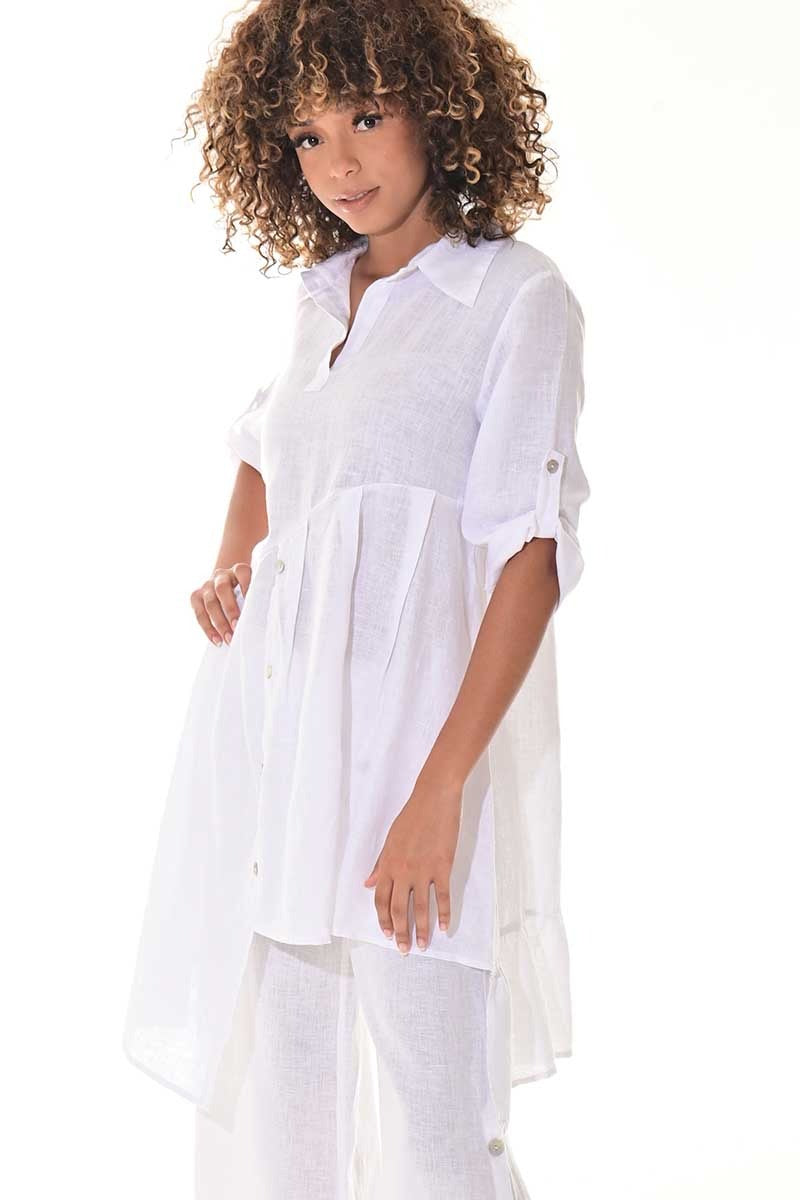 Linen Button-Down High-Low Dress/Blouse – LLWB3108 - Casual Tropical Wear