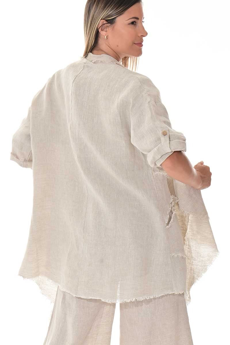 Women's Lightweight Linen Cascade Blazer – Open-Front Layering Top - LLWB3107 - Casual Tropical Wear