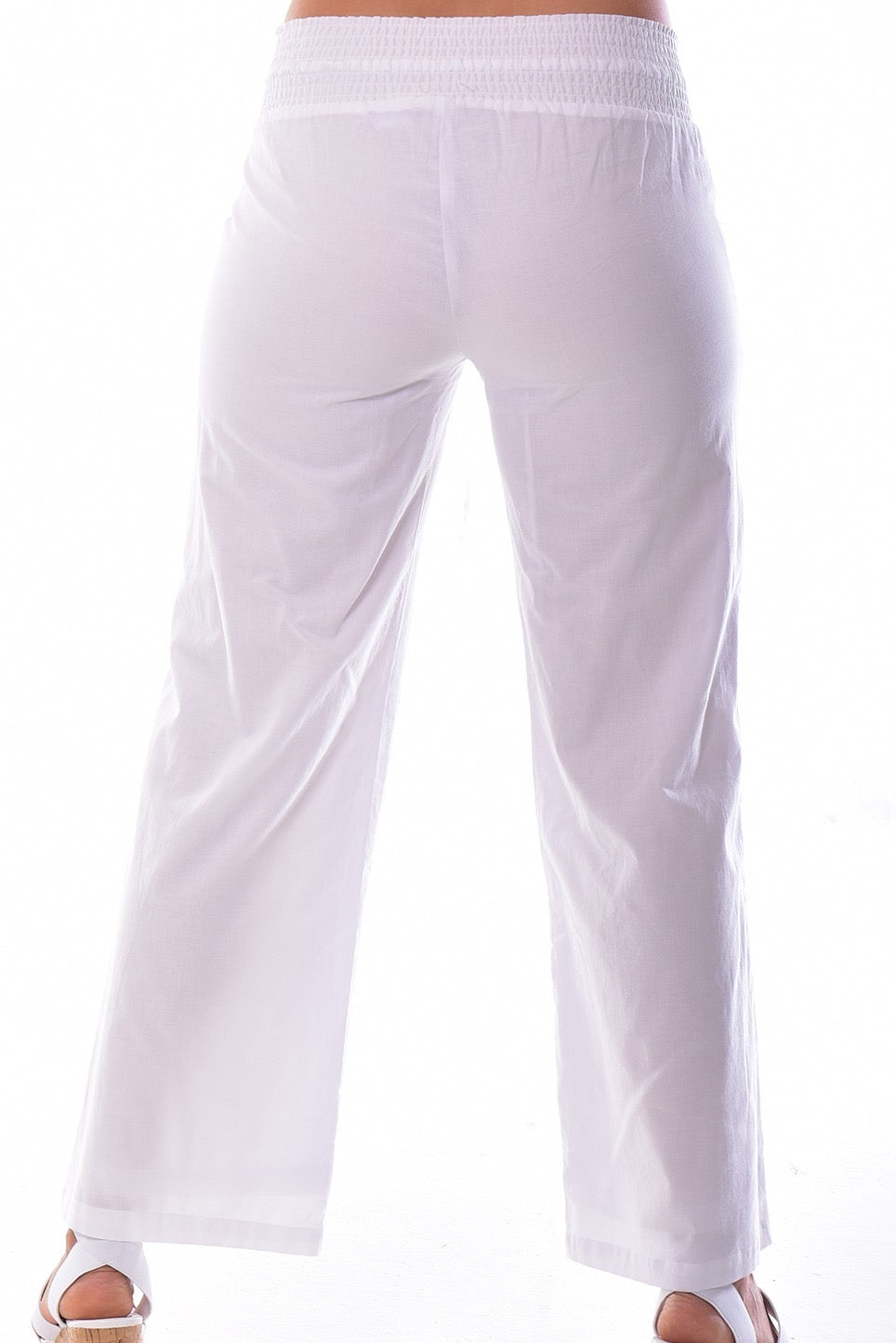White Smocked Waist Wide-Leg Pants – Lightweight Summer Essential - LRPP1565 - Casual Tropical Wear