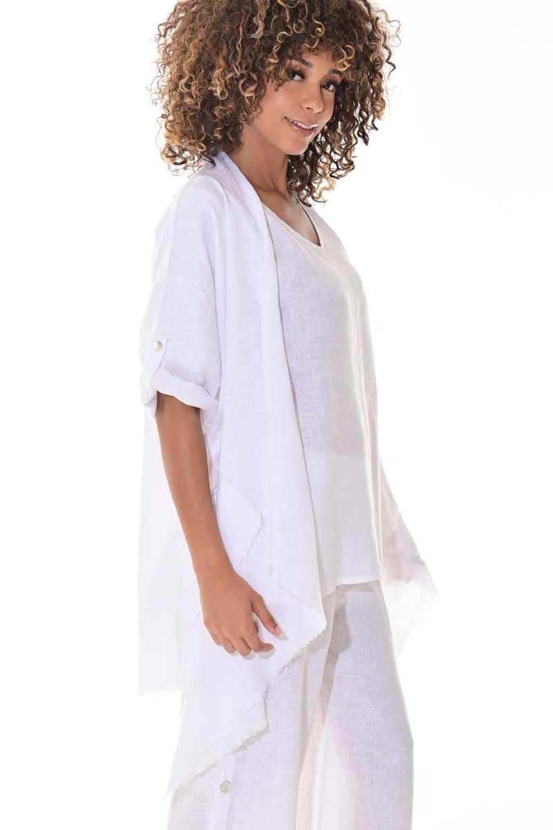 Women's Lightweight Linen Cascade Blazer – Open-Front Layering Top - LLWB3107 - Casual Tropical Wear