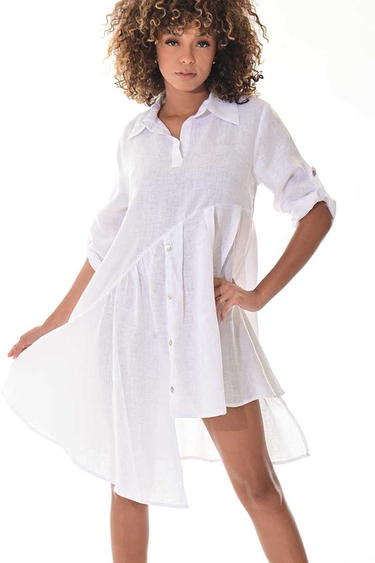 Linen Button-Down High-Low Dress/Blouse – LLWB3108 - Casual Tropical Wear
