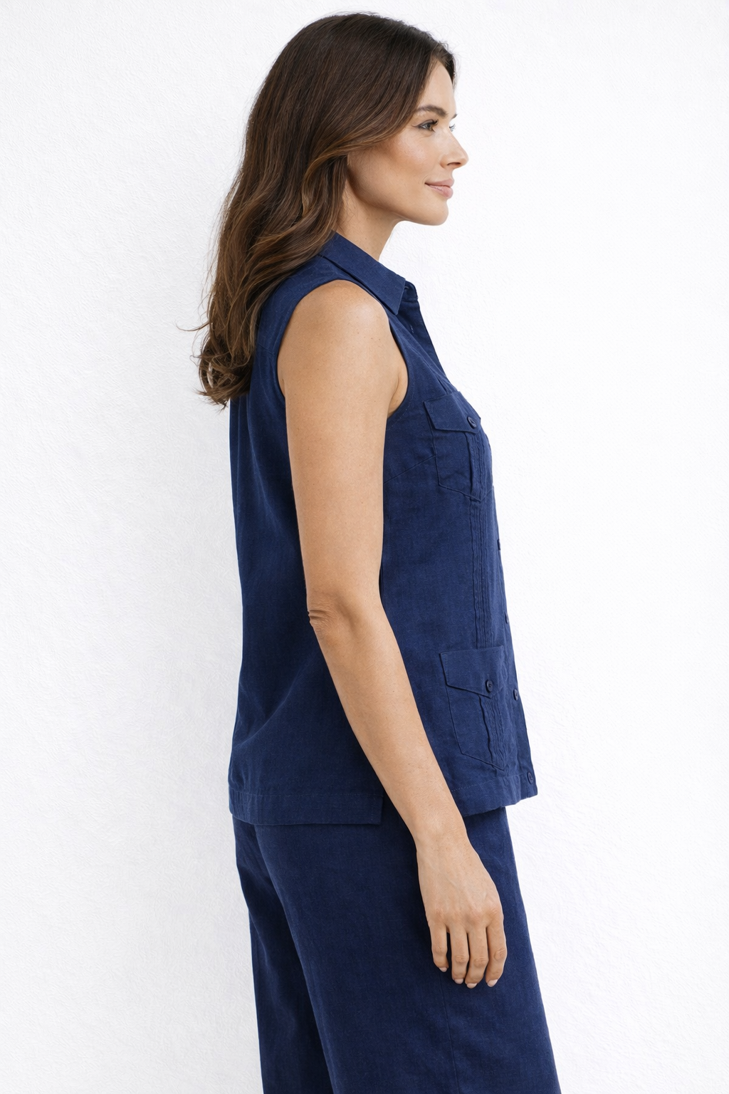 Azucar Ladies 100% Soft Linen Traditional (4) Pocket Guayabera Blouse in (5) Colors- LLGB3006 - Casual Tropical Wear