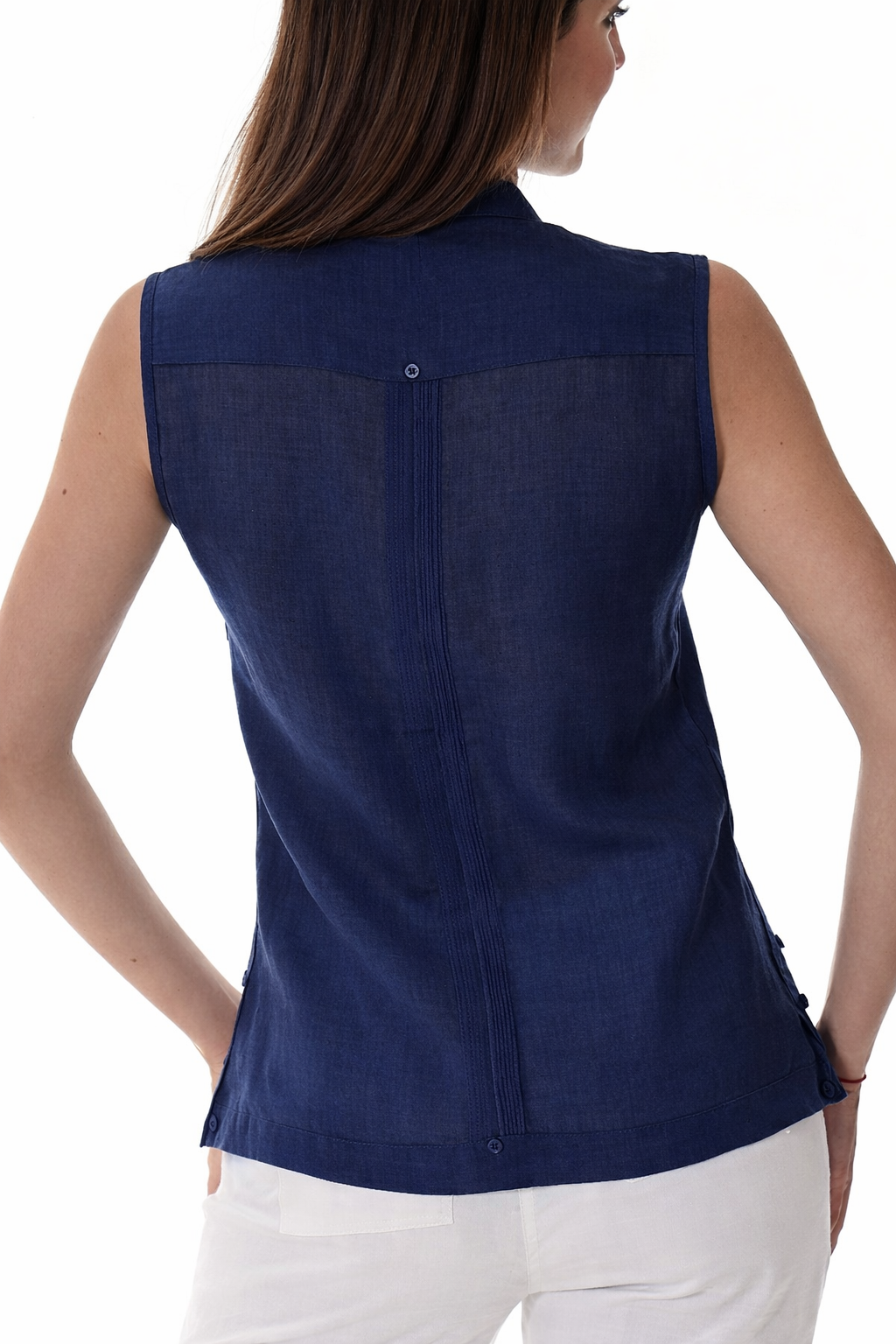 Azucar Ladies 100% Soft Linen Traditional (4) Pocket Guayabera Blouse in (5) Colors- LLGB3006 - Casual Tropical Wear