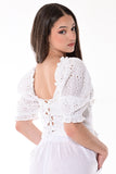AZUCAR LADIES SOLID EYELET PUFFY SLEEVES BLOUSE - WHITE ON MODEL BACK VIEW - LCB1714