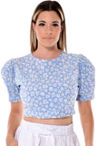 AZUCAR LADIES PRINTED EYELET CREW NECK BLOUSE - 100% COTTON - IN (2) COLORS - LCB1717 - Casual Tropical Wear