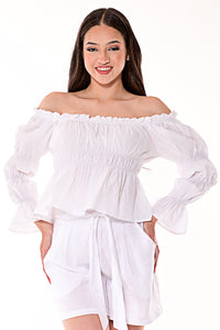 AZUCAR LADIES OFF SHOULDER PUFFY SLEEVES WHITE BLOUSE - LCB1729 - Casual Tropical Wear