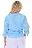 AZUCAR LADIES FRONT TIE EYELET LONG SLEEVE BLOUSE 100% COTTON - lt blue back view - LCB2201