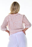 AZUCAR LADIES FRONT TIE EYELET LONG SLEEVE BLOUSE 100% COTTON - peach print back view - LCB2201