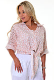 AZUCAR LADIES FRONT TIE EYELET LONG SLEEVE BLOUSE 100% COTTON - peach back view - LCB2201