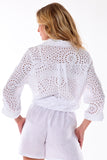 AZUCAR LADIES FRONT TIE EYELET LONG SLEEVE BLOUSE 100% COTTON - white back view - LCB2201