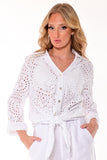 AZUCAR LADIES FRONT TIE EYELET LONG SLEEVE BLOUSE 100% COTTON - white - LCB2201