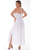 AZUCAR LADIES SLEEVELESS LONG DRESS 100% COTTON - BEACH WEAR - ON MODEL SIDE VIEWLCD1717