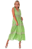 AZUCAR LADIES SLEEVELESS V-NECK LONG DRESS 100% COTTON - green on model - LCD1738 Media 1 of 4