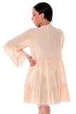AZUCAR LADIES 3/4 SLEEVES SHORT DRESS 100% COTTON - beige back - LCD1758