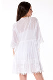 AZUCAR LADIES 3/4 SLEEVES SHORT DRESS 100% COTTON - white back view - LCD1758