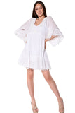 AZUCAR LADIES 3/4 SLEEVES SHORT DRESS 100% COTTON - white on model - LCD1758