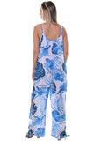 Azucar Ladies Cotton One Piece Leaf Print Design Jumpsuit - on model back viewLCJ1359