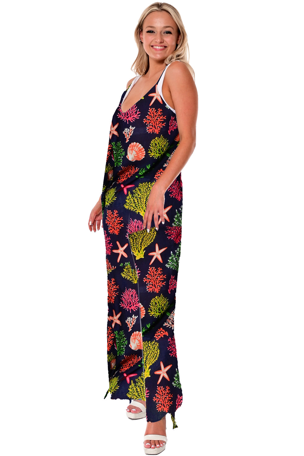 AZUCAR LADIES PRINTED JUMPER 100% COTTON - navy on model  - LCJ1765