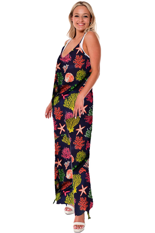 AZUCAR LADIES PRINTED JUMPER 100% COTTON - navy on model  - LCJ1765