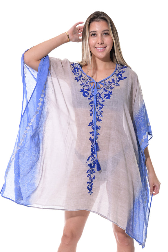 Square Beach Cover-Up Ombre Floral themed Embroidery | AZUCAR LCT1349 - Casual Tropical Wear