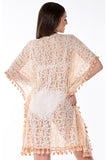 AZUCAR LADIES SQUARE TUNIC WITH LACE - BEACH WEAR - beige back view LCT1735