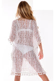AZUCAR LADIES SQUARE TUNIC WITH LACE - BEACH WEAR - white on model LCT1735