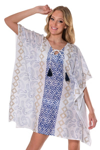 Azucar Ladies Cotton Beach Cover-Up Tunic Square w/Tassels-LCT1753
