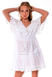AZUCAR LADIES MINI COVER-UP DRESS WITH TASSELS 100% COTTON - White on modelLCT1757