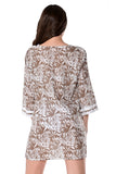 AZUCAR LADIES PRINTED V-NECK TUNIC WITH SOLID TRIMS 100% COTTON - on model back viewLCT176