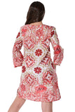 AZUCAR LADIES PRINTED TUNIC WITH SHOE LACE 100% COTTON - BEACH WEAR - on  model back view LCT1763