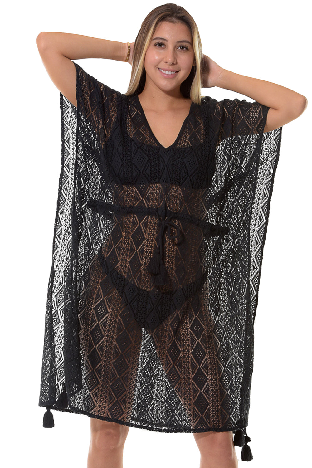 Azucar Ladies Beach Coverup with Tassels and Kitted Design  - LKT1392 - Casual Tropical Wear