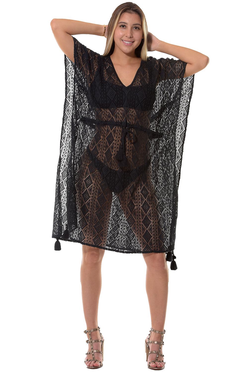 Azucar Ladies Beach Coverup with Tassels and Kitted Design  - LKT1392 - Casual Tropical Wear