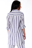 AZUCAR LADIES LONG SLEEVE STRIPED BLOUSE 100% LINEN - NAVY BACK VIEW ON MODEL - LLB1320