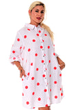 AZUCAR LADIES LONG SLEEVE ROLL UP 100% LINEN BLOUSE WITH POLKA DOTS - white/red - LLB1330