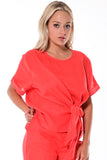 Azucar 100% Linen Ladies Short Sleeve Front-Tie Blouse in (3) Colors-LLB1333