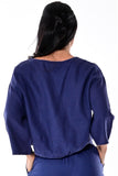 AZUCAR 3/4 SLEEVE FRONT TIE BLOUSE WITH BUTTONS - navy back - LLB1334