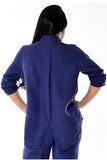 AZUCAR LADIES LONG SLEEVE ROLL-UP BLOUSE 100% LINEN - Navy Back  LLB1552