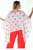 AZUCAR LADIES 100% LINEN PONCHO WITH POLKA DOTS - LLB1728 White/red back