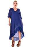Azucar 100% Linen Ladies Dress with 3/4 Sleeve and Ruffled Hem in (3) Colors-LLD1451/LLWD1981