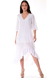 Azucar 100% Linen Ladies Dress with 3/4 Sleeve and Ruffled Hem in (3) Colors-LLD1451/LLWD1981
